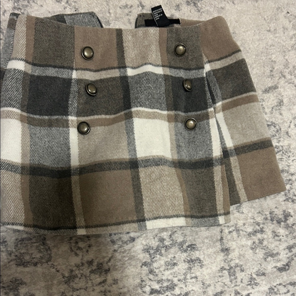 Forever 21 Plaid Double-Button Mini Skirt in Brown, Cream, Gray
